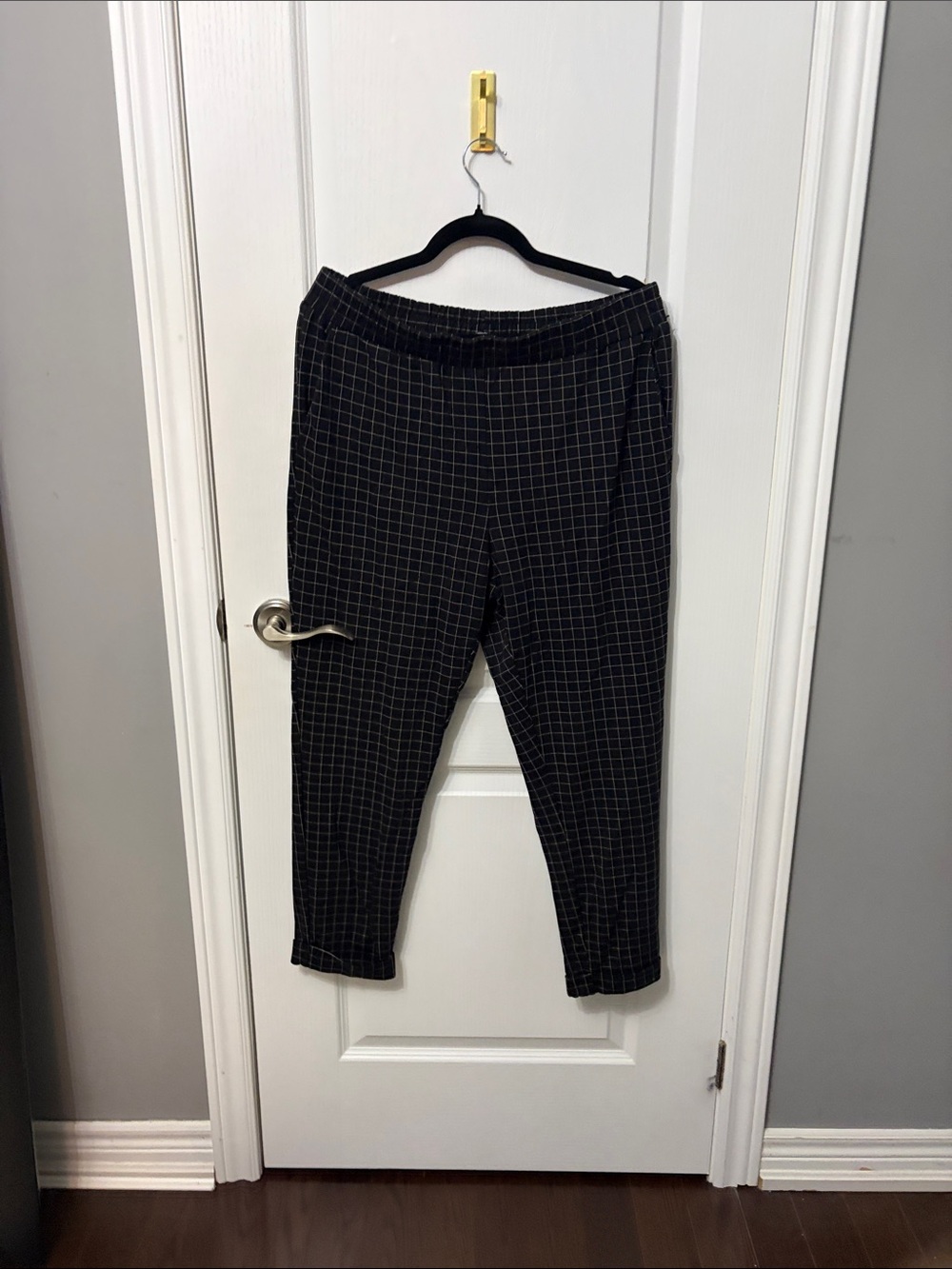 Womens Black Windowpane Stretch Pants